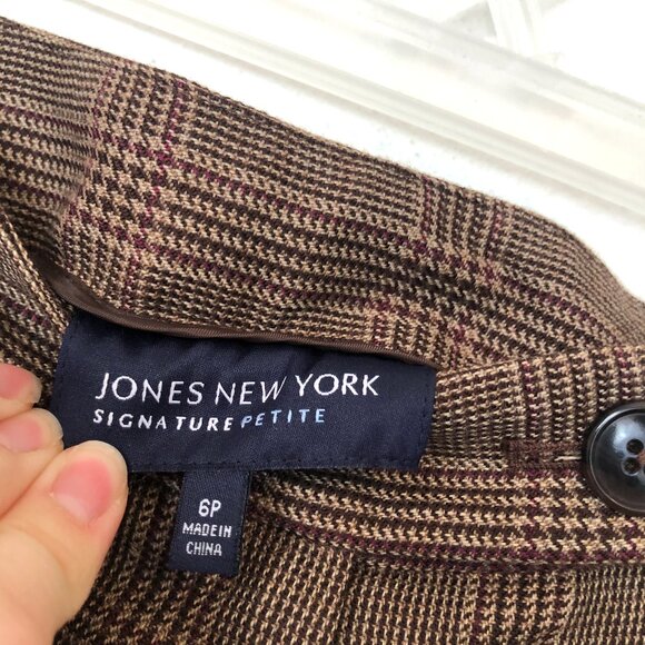 JONES NEW YORK JNY Tan Brown Burgundy Maroon Plaid WOOL Blend Dress Pants PETITE - Picture 5 of 10